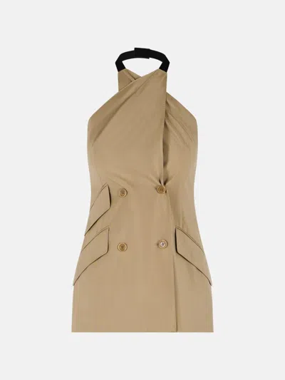 Max Mara 'nuraghe' Sleeveless Jacket In Camel Wool And Silk Poplin In Sand