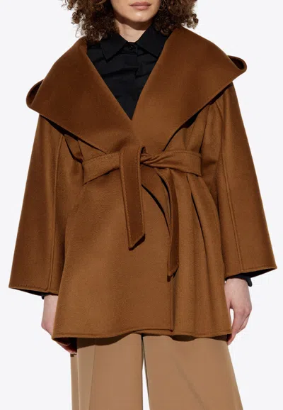 Max Mara Ocroma Short Belted Cashmere Coat In Brown