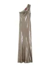 Max Mara Studio Laminated One Shoulder Long Dress In Gray