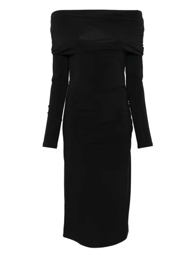 Max Mara Off-shoulder Draped Dress In Black