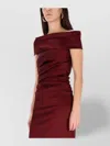 Max Mara Off-shoulder Floor-length Satin Evening Dress In Burgundy