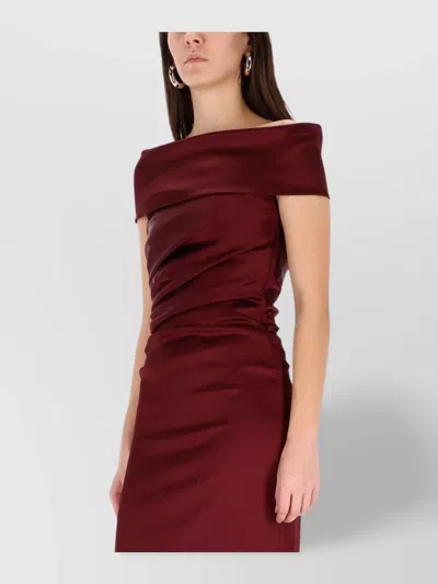 Max Mara Off-shoulder Floor-length Satin Evening Dress In Burgundy