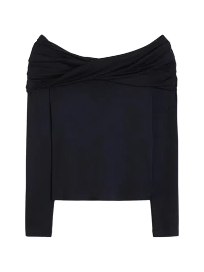 Max Mara Wool Off-the-shoulder Draped Top Clothing In Black