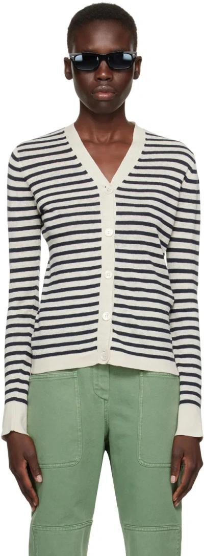 Max Mara Off-white & Navy Lettera Cardigan In 12 Ivory