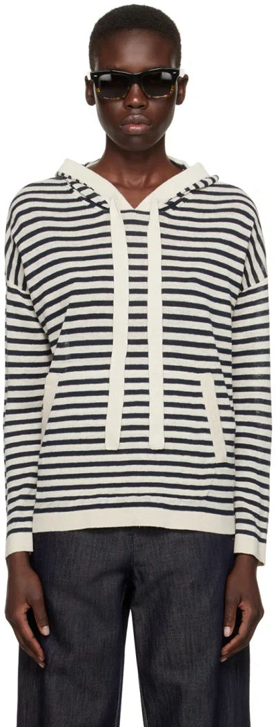 Max Mara Off-white & Navy Limosa Hoodie In 12 Ivory