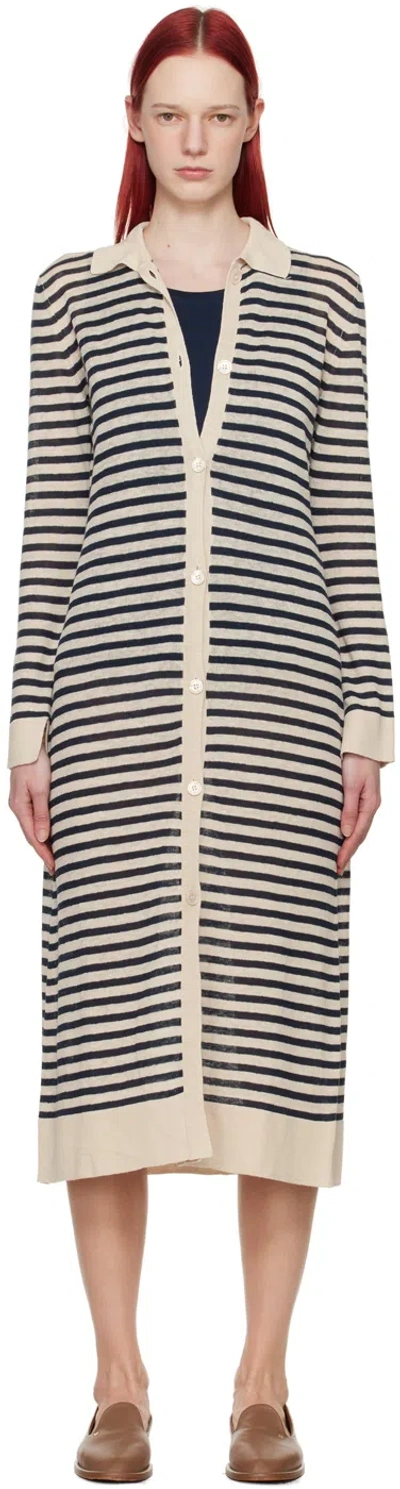 Max Mara Off-white & Navy Nine Midi Dress In 12 Ivory