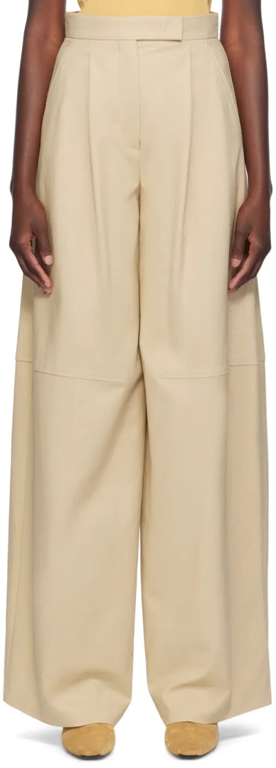 Max Mara Avoriaz Cotton Double Canvas Wide Pants In Beige