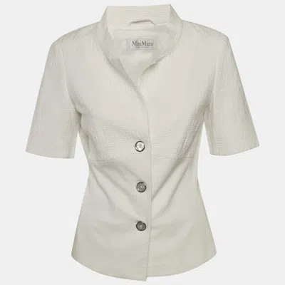 Pre-owned Max Mara Off White Cotton Knit Short Sleeve Jacket M