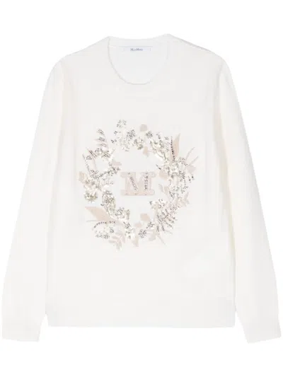 Max Mara Off-white Floral Embroidered Wool-cashmere Crewneck Sweater