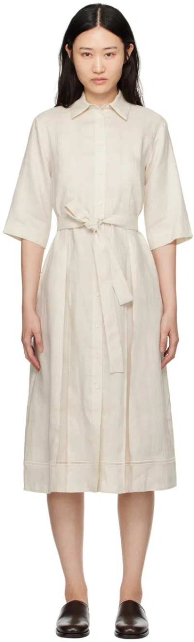 Max Mara Leisure Nocino Belted Linen Midi Shirt Dress In 1 Ecru