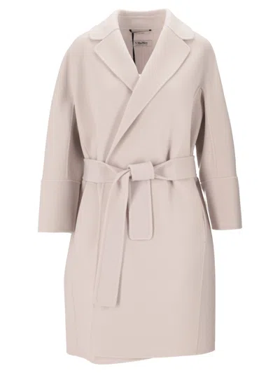 Max Mara Off White Notched Lapel Trench Coat In Neutral