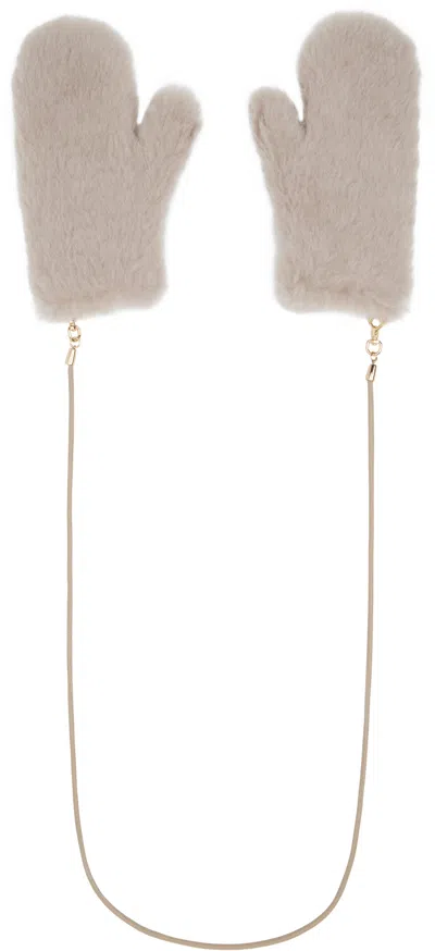 Max Mara Off-white Ombrato Mittens In 002 Sand