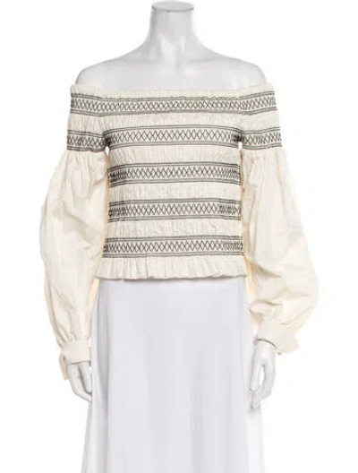 Pre-owned Max Mara Off-the-shoulder Long Sleeve Crop Top In Neutral