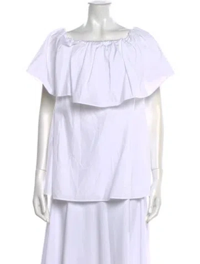 Pre-owned Max Mara Off-the-shoulder Short Sleeve Blouse In White