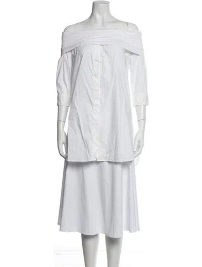 Pre-owned Max Mara Off-the-shoulder Three-quarter Sleeve Blouse In White