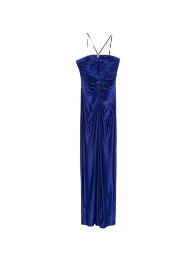 Max Mara Oggetti Ruched Square-neck Maxi Dress In Blue
