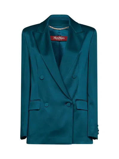 Max Mara Oil Green Envers Satin Msearca Double-breasted Blazer
