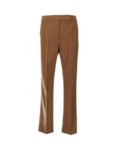 Max Mara Okra Cotton Satin Trousers In Brown