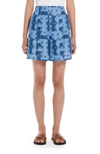 Max Mara Okra Pleated High-rise Geometric-print Shorts In Blue