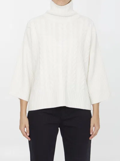 Max Mara Okra Knit Cashmere Turtleneck Sweater In White