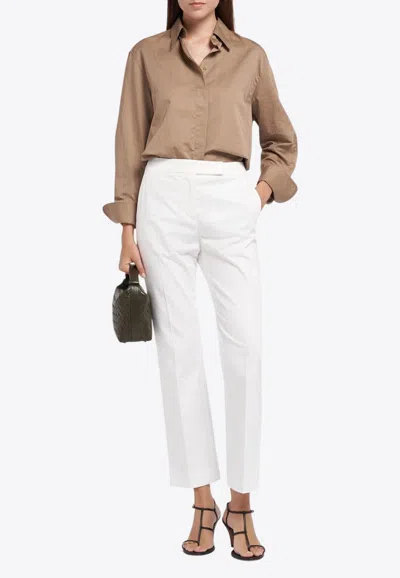 Max Mara Okra Satin Tailored Pants In White