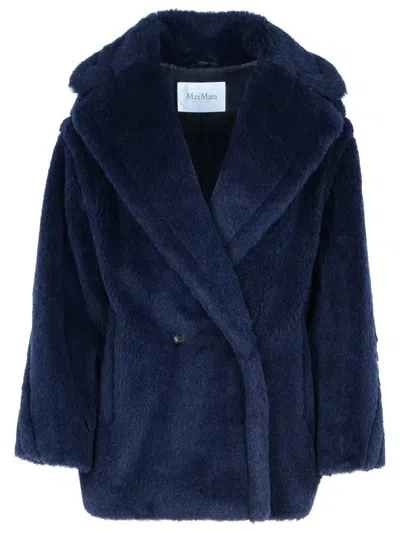 Max Mara Olga' Blue Alpaca Blend Coat