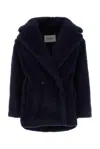 Max Mara Black Teddy Coat In Alpaca And Black Wool In Blu Marino