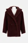 Max Mara Olga Faux Fur Double-breasted Coat In Burgundy