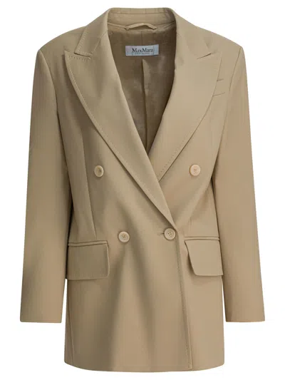 Max Mara Double Breasted Jacket Buttoned Cuffs Lapels In Nude