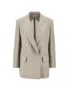 Max Mara Chic Mottled Linen Twill Blazer - Straight Fit With Peak-lapel Collar In Brown