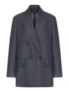 Max Mara Wool Jacket With Notched Lapels And Back Vent In Blue