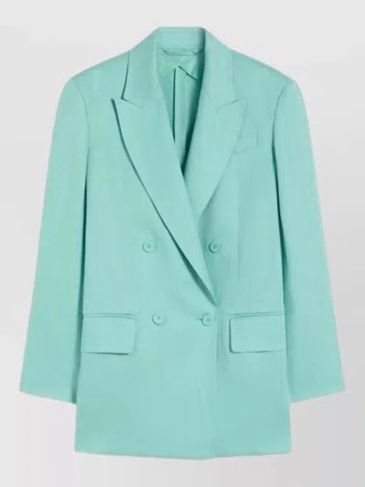 Max Mara Olimpia Double Breasted Chevron Linen Blazer In Green