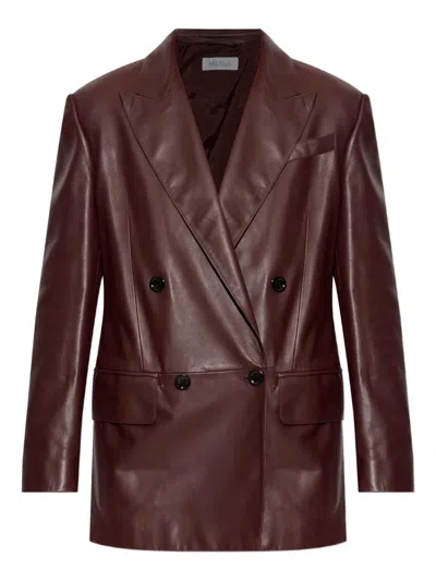 Max Mara Olimpia Double-breasted Leather Jacket In Brown