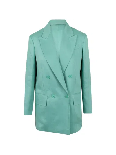 Max Mara Olimpia Chevron Linen Double-breasted Blazer In Green