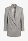 Max Mara Olimpia Double-breasted Chevron Linen Blazer In Beige In Gray