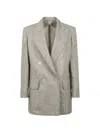 Max Mara Olimpia Double-breasted Chevron Linen Blazer In Beige In Gray