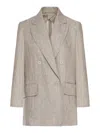 Max Mara Chic Mottled Linen Twill Blazer - Straight Fit With Peak-lapel Collar In Brown