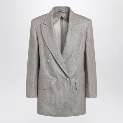 Max Mara Olimpia Double-breasted Chevron Linen Blazer In Beige In Gray