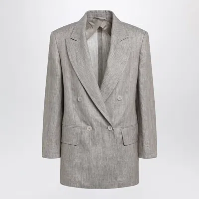 MAX MARA MAX MARA OLIMPIA DOUBLEBREASTED CHEVRON LINEN BLAZER IN BEIGE