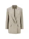 Max Mara Chic Mottled Linen Twill Blazer - Straight Fit With Peak-lapel Collar In Neutral