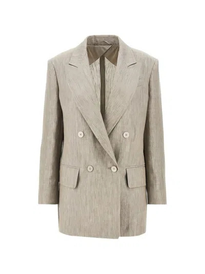 Max Mara Chic Mottled Linen Twill Blazer - Straight Fit With Peak-lapel Collar In Multi