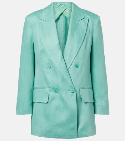 Max Mara Olimpia Double-breasted Herringbone Linen Blazer In Green