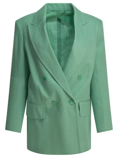 Max Mara Olimpia Light Blue Linen Cupro Cotton Blazer In Green