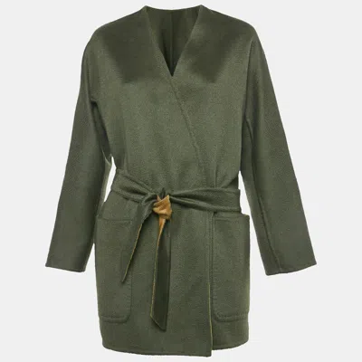 Pre-owned Max Mara Olive Green Cashmere Reversible Short Coat S