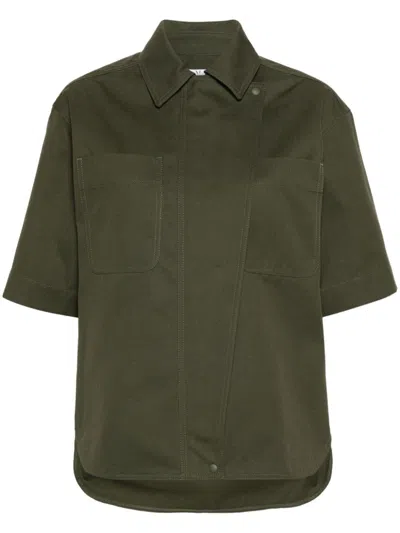 Max Mara Olive Green Cotton Shirt With Tonal Stitching For Women
