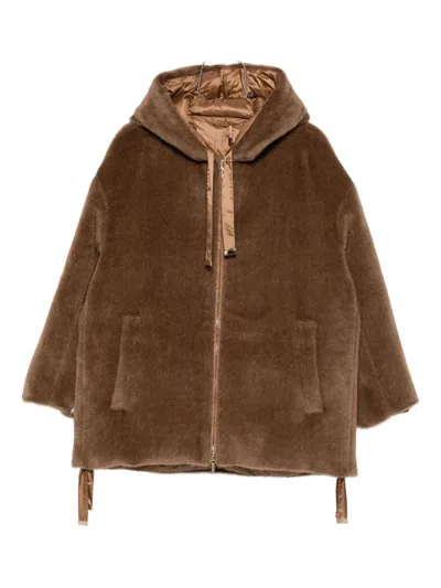 Max Mara Olivia Hooded Coat In Brown