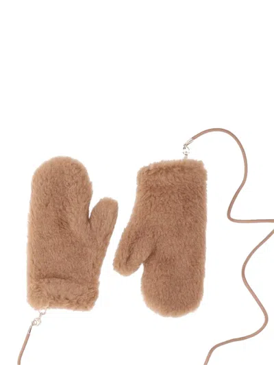 Max Mara Ombrat2 Camel Wool And Silk-blend Gloves In Brown