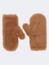 Max Mara Teddy Fabric Mittens Attached String In Brown
