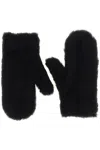 Max Mara Corded Faux Fur Mittens With Attached Cord In Black