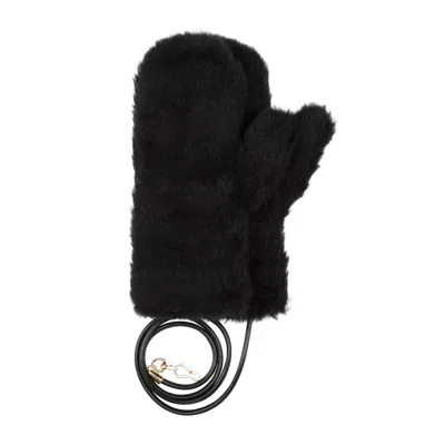 Max Mara Ombrato Teddy Mittens In Black